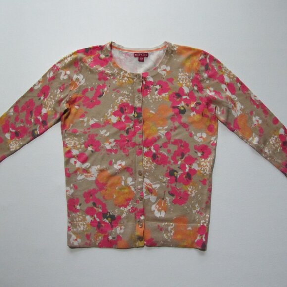 Merona Women’s Multicolor ¾” Long Sleeves Button Up Floral Cardigan M - Picture 7 of 10